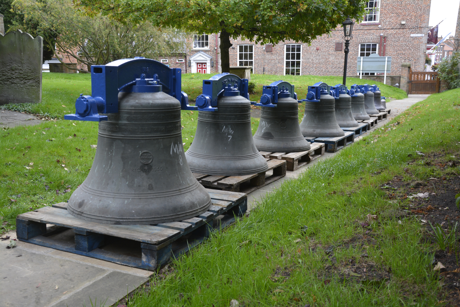 Bells lined up from the tenor end