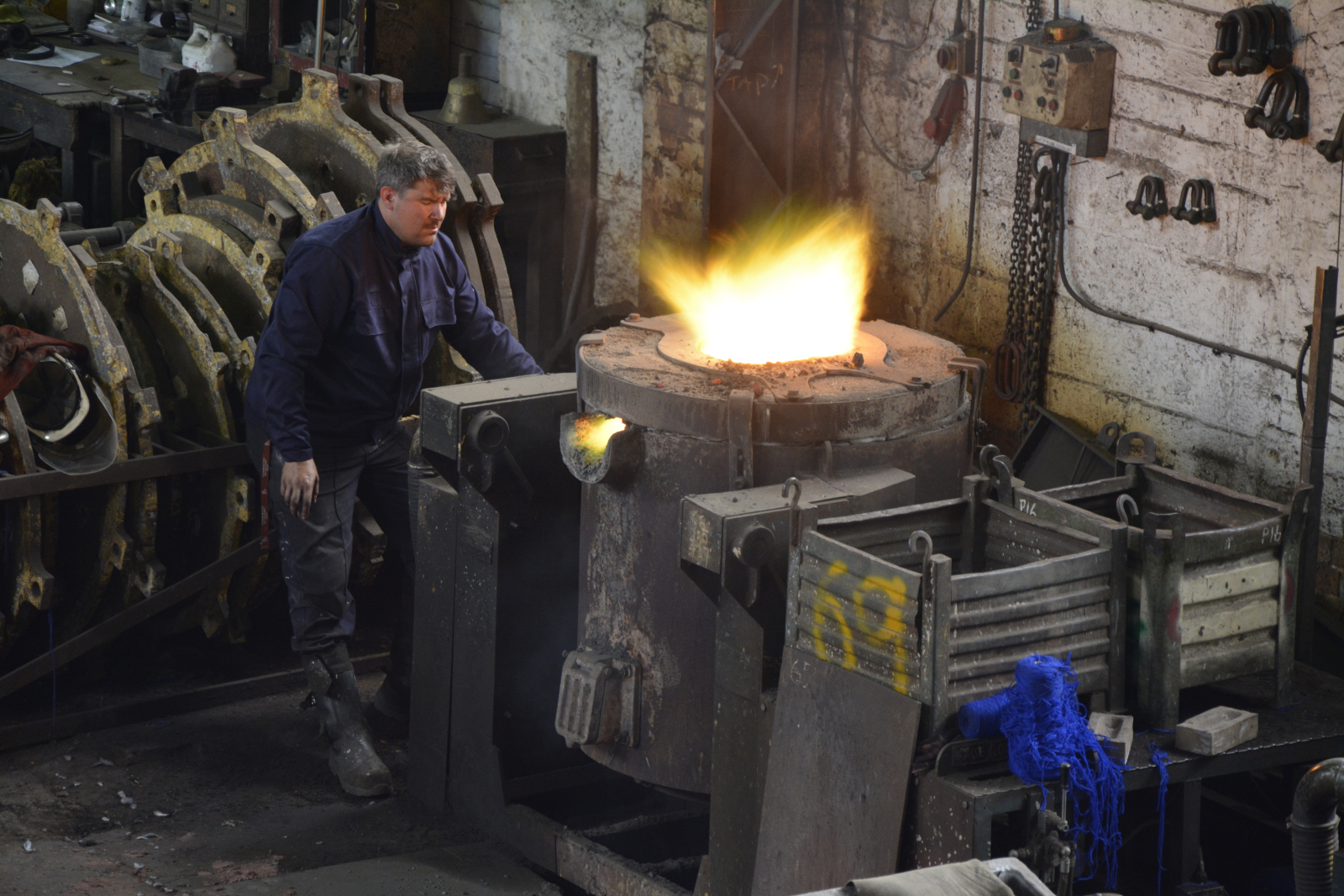 The metal being prepared in the furnace