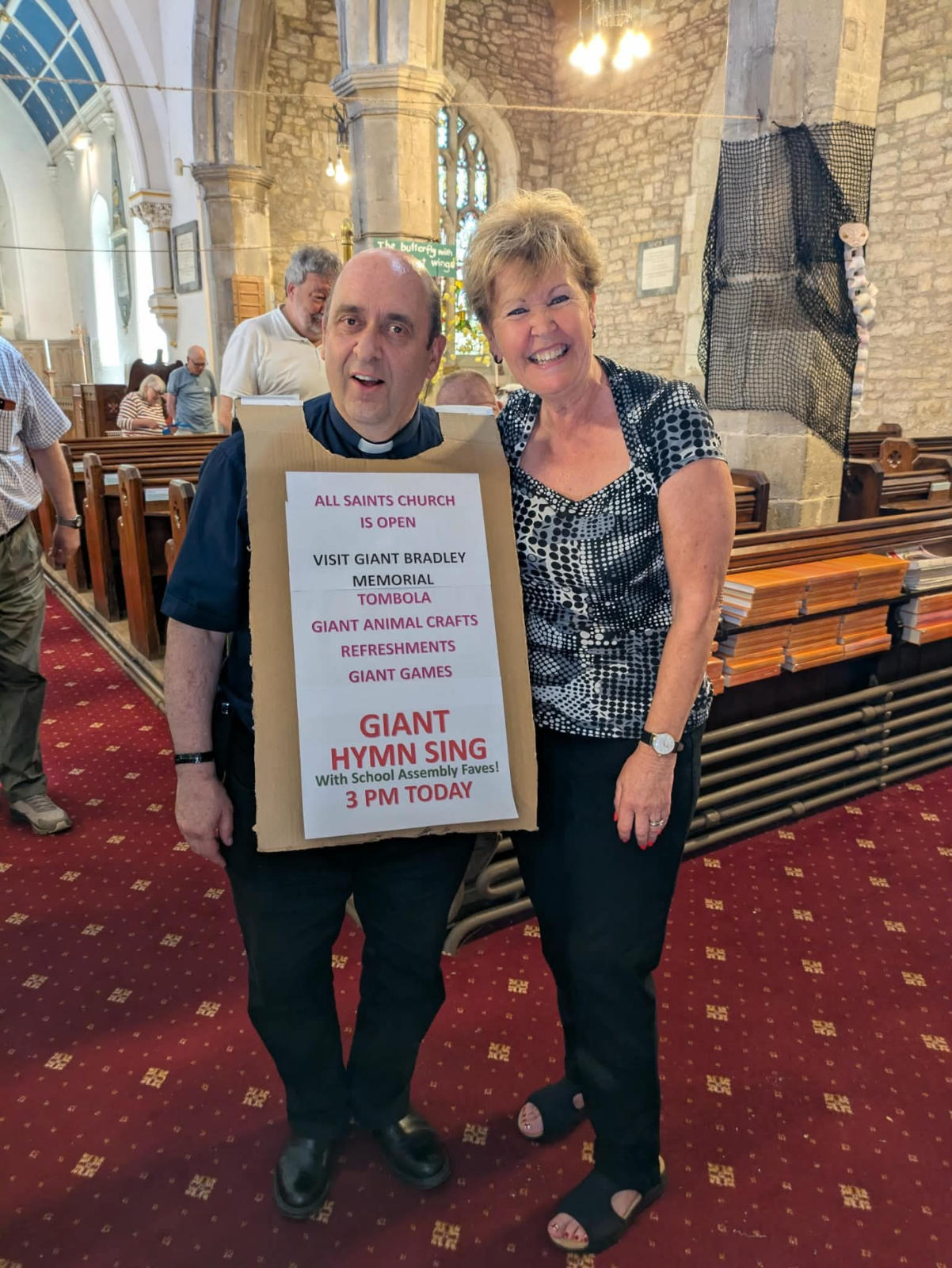 Our Vicar, Robert, and Lynne, Tombola organiser